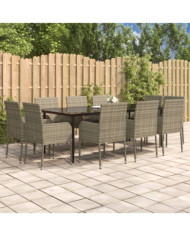 Ensemble à manger jardin 11 pcs avec coussins noir et gris | Mobilier & Déco