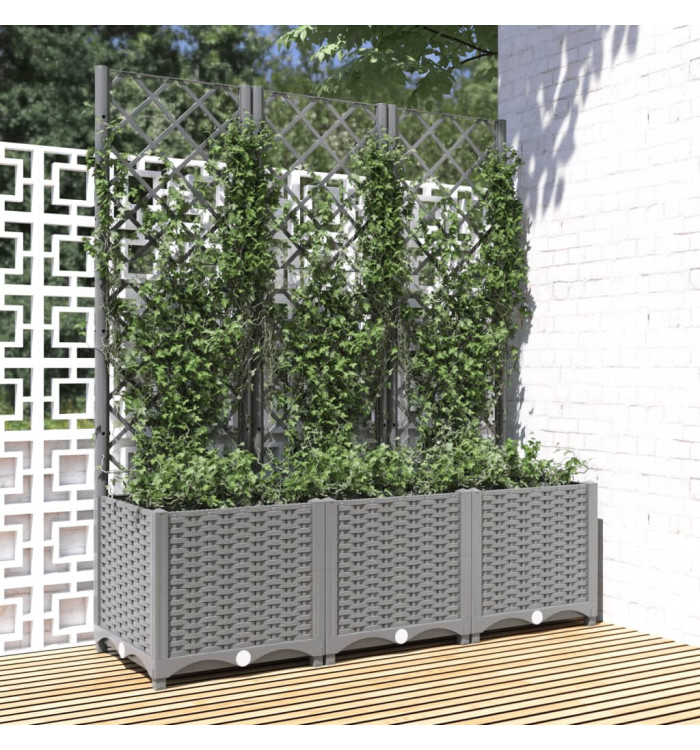 Jardinière avec treillis Gris clair 120x40x136 cm PP | Mobilier & Déco