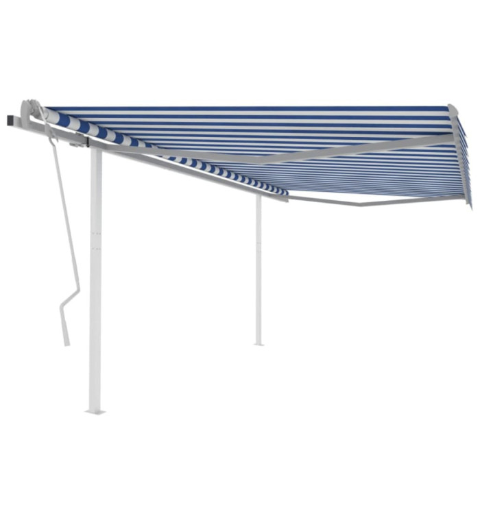 Auvent manuel rétractable avec poteaux 4,5x3 m Bleu et blanc | Mobilier & Déco