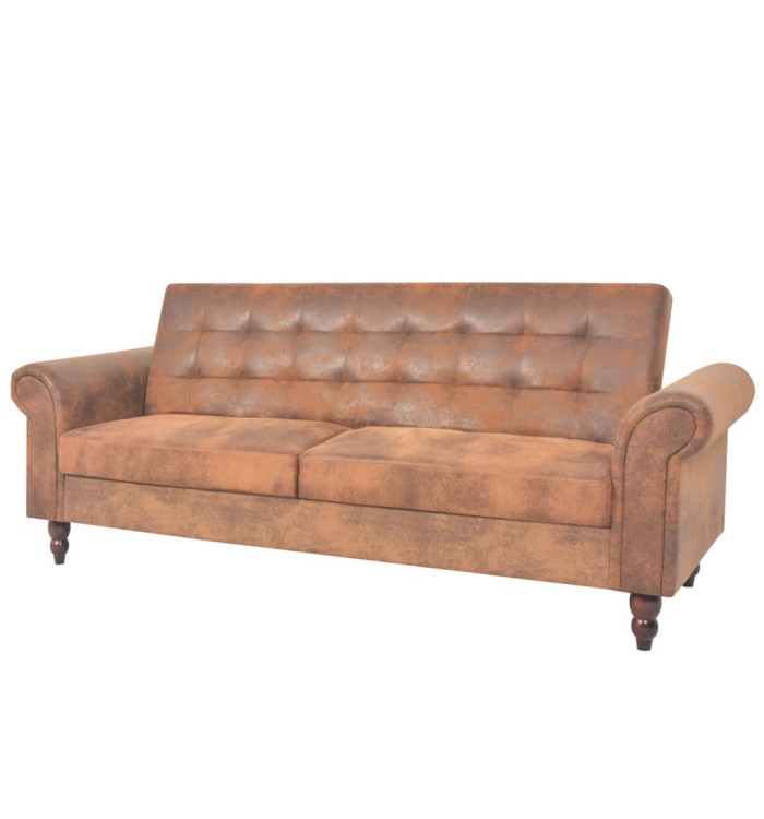 Canapé à 2 places convertible accoudoir daim synthétique marron | Mobilier & Déco