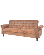 Canapé à 2 places convertible accoudoir daim synthétique marron | Mobilier & Déco