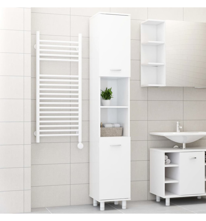 Armoire de salle de bain Blanc brillant Bois d'ingénierie | Mobilier & Déco