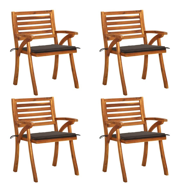 Chaises de jardin avec coussins lot de 4 Bois de teck solide | Mobilier & Déco