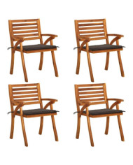 Chaises de jardin avec coussins lot de 4 Bois de teck solide | Mobilier & Déco