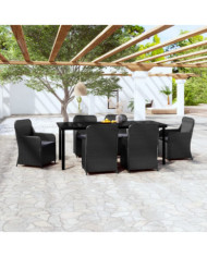 Ensemble à manger de jardin avec coussins 7 pcs Noir | Mobilier & Déco