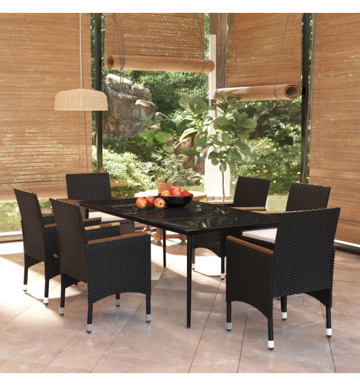 Ensemble à manger de jardin avec coussins 7 pcs Noir | Mobilier & Déco