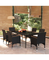 Ensemble à manger de jardin avec coussins 7 pcs Noir | Mobilier & Déco