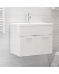 Armoire d'évier avec lavabo intégré Blanc brillant Aggloméré | Mobilier & Déco