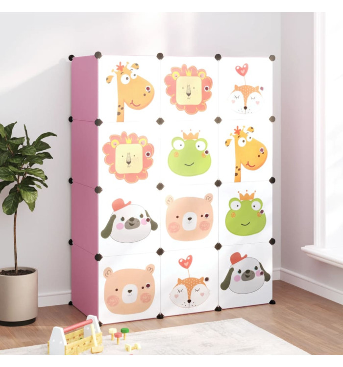 Armoire de rangement pour enfants avec 12 cubes Rose PP | Mobilier & Déco