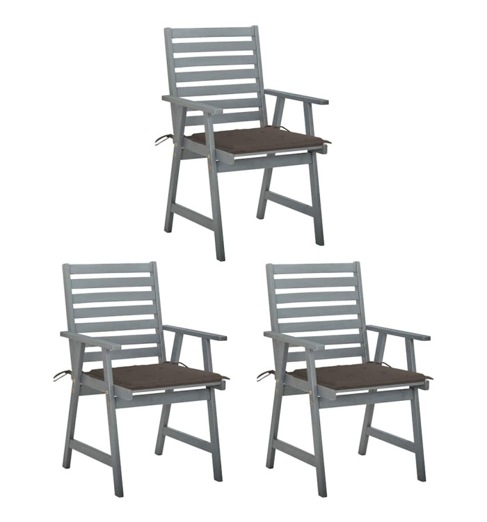 Chaises à manger d'extérieur lot de 3 et coussins Acacia massif | Mobilier & Déco
