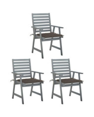 Chaises à manger d'extérieur lot de 3 et coussins Acacia massif | Mobilier & Déco