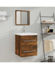 Armoire de salle de bain avec miroir Chêne fumé 41x38,5x48 cm | Mobilier & Déco