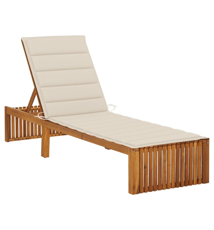 Chaise longue avec coussin Bois d'acacia solide | Mobilier & Déco