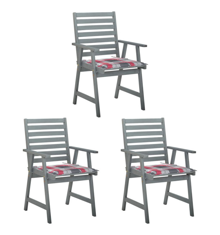 Chaises à manger d'extérieur lot de 3 et coussins Acacia massif | Mobilier & Déco