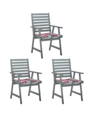 Chaises à manger d'extérieur lot de 3 et coussins Acacia massif | Mobilier & Déco