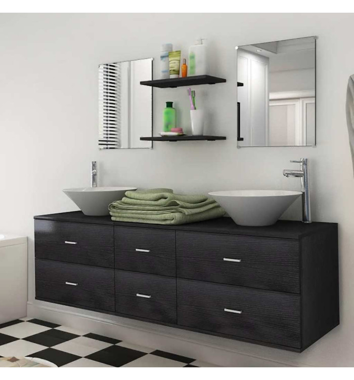 Mobilier de salle de bain avec lavabo 7 pcs Noir | Mobilier & Déco