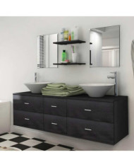 Mobilier de salle de bain avec lavabo 7 pcs Noir | Mobilier & Déco