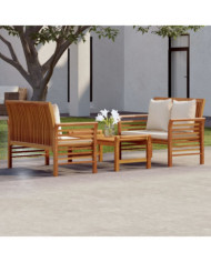 Salon de jardin 3 pcs avec coussins bois massif d'acacia | Mobilier & Déco