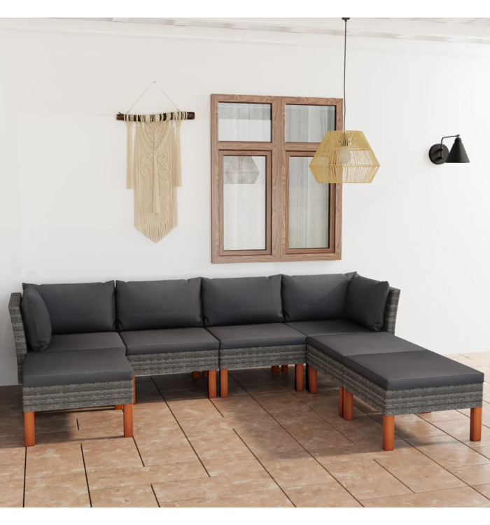 Salon de jardin 7 pcs avec coussins Résine tressée Gris | Mobilier & Déco