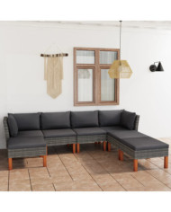Salon de jardin 7 pcs avec coussins Résine tressée Gris | Mobilier & Déco