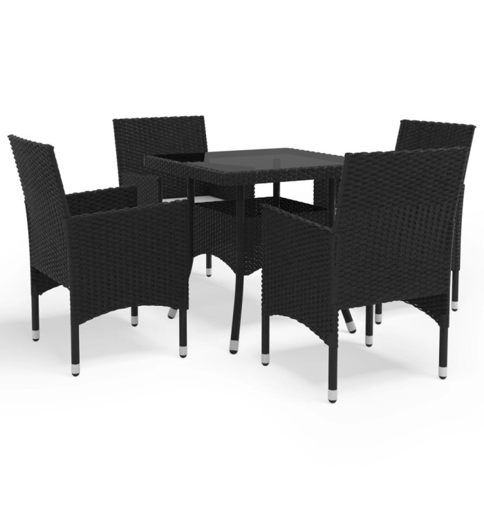 Ensemble à manger de jardin 5 pcs Noir Résine tressée et verre | Mobilier & Déco