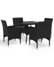 Ensemble à manger de jardin 5 pcs Noir Résine tressée et verre | Mobilier & Déco