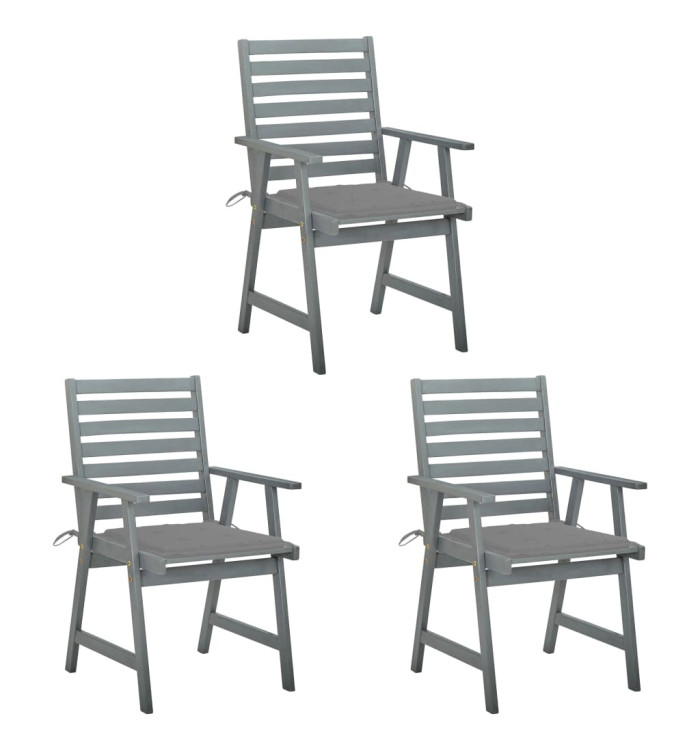 Chaises à manger d'extérieur lot de 3 et coussins Acacia massif | Mobilier & Déco