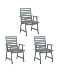 Chaises à manger d'extérieur lot de 3 et coussins Acacia massif | Mobilier & Déco