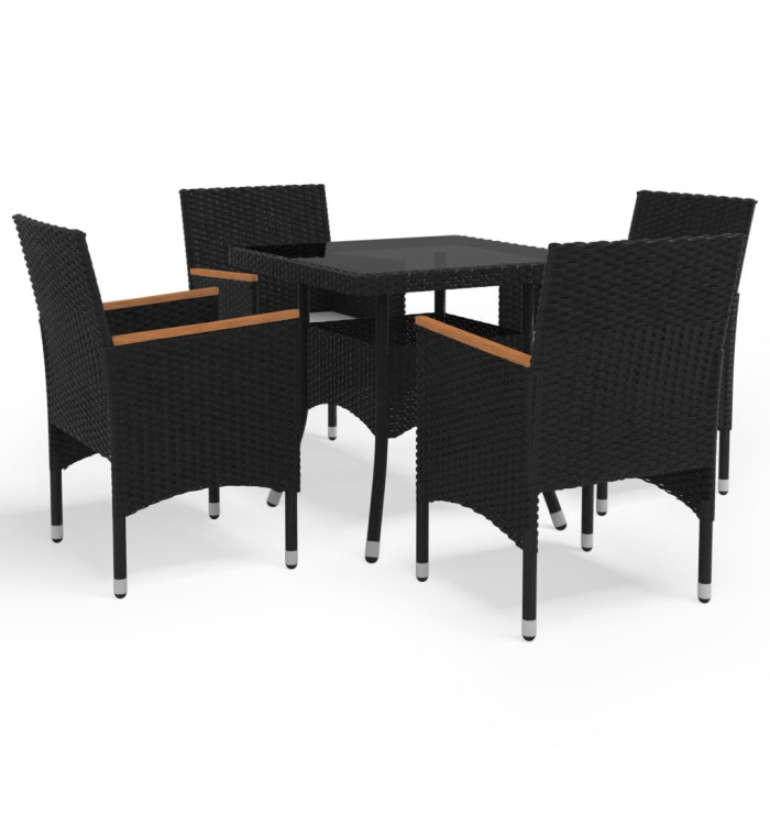 Ensemble à manger de jardin 5 pcs Noir Résine tressée et acacia | Mobilier & Déco