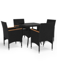 Ensemble à manger de jardin 5 pcs Noir Résine tressée et acacia | Mobilier & Déco