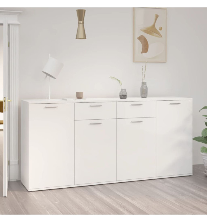 Buffet Blanc brillant 160x36x75 cm Bois d'ingénierie | Mobilier & Déco