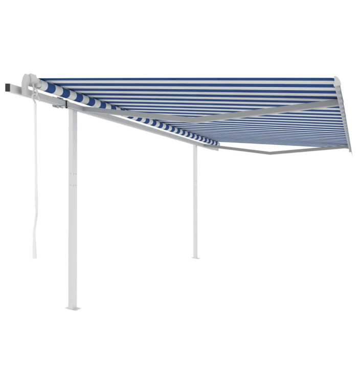 Auvent automatique rétractable avec poteaux 4,5x3,5m Bleu blanc | Mobilier & Déco