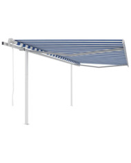 Auvent automatique rétractable avec poteaux 4,5x3,5m Bleu blanc | Mobilier & Déco