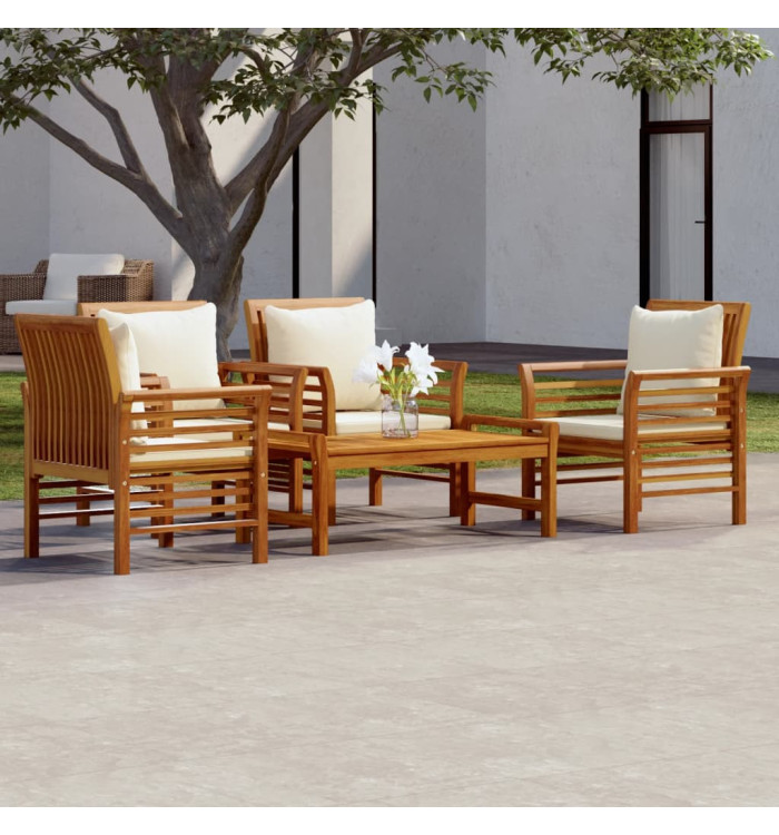Salon de jardin avec coussins 5 pcs Bois d'acacia solide | Mobilier & Déco