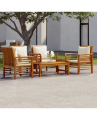 Salon de jardin avec coussins 5 pcs Bois d'acacia solide | Mobilier & Déco