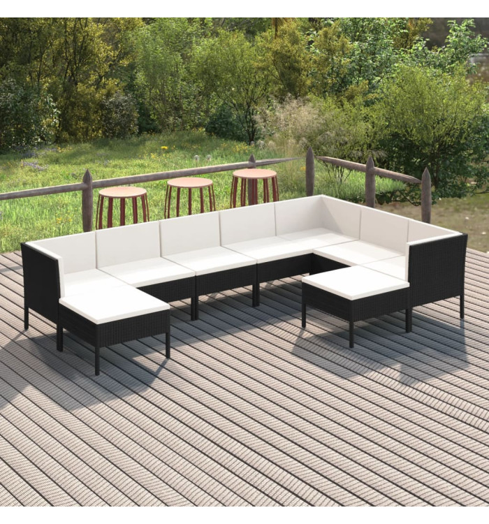 Salon de jardin 9 pcs avec coussins Résine tressée Noir | Mobilier & Déco