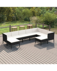 Salon de jardin 9 pcs avec coussins Résine tressée Noir | Mobilier & Déco