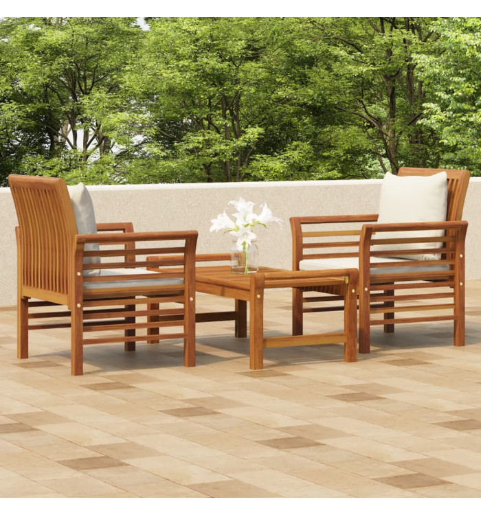 Salon de jardin 3 pcs avec coussins bois massif d'acacia | Mobilier & Déco