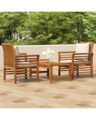 Salon de jardin 3 pcs avec coussins bois massif d'acacia | Mobilier & Déco