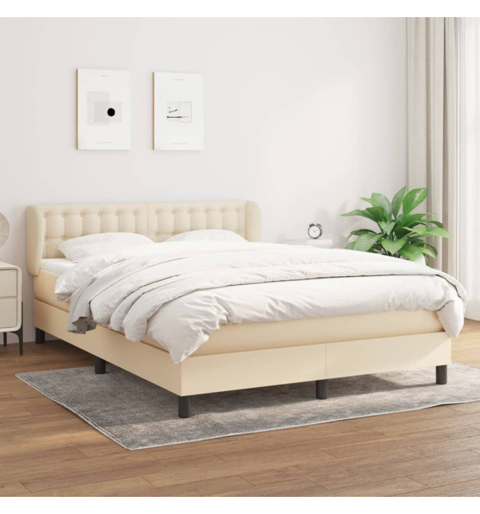 Sommier à lattes de lit avec matelas Crème 140x200 cm Tissu | Mobilier & Déco
