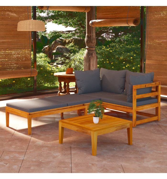 Salon de jardin 3 pcs avec coussins gris foncé Bois d'acacia | Mobilier & Déco