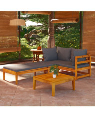 Salon de jardin 3 pcs avec coussins gris foncé Bois d'acacia | Mobilier & Déco