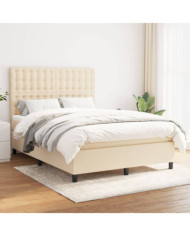 Sommier à lattes de lit avec matelas Crème 140x200 cm Tissu | Mobilier & Déco