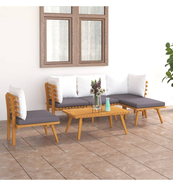 Salon de jardin 6 pcs avec coussins Bois d'acacia solide | Mobilier & Déco