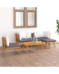Salon de jardin 6 pcs avec coussins Bois d'acacia solide | Mobilier & Déco