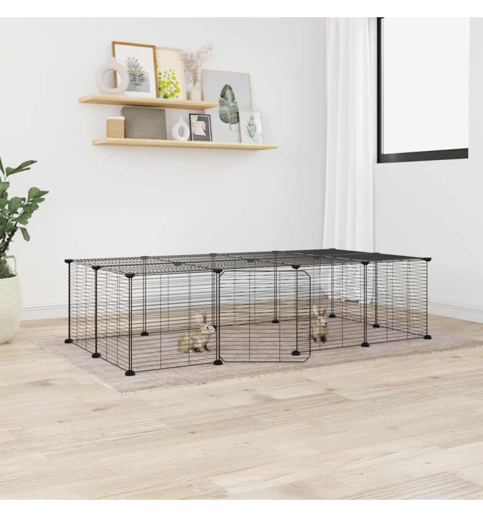 Cage animaux de compagnie à 20 panneaux et porte Noir 35x35 cm | Mobilier & Déco
