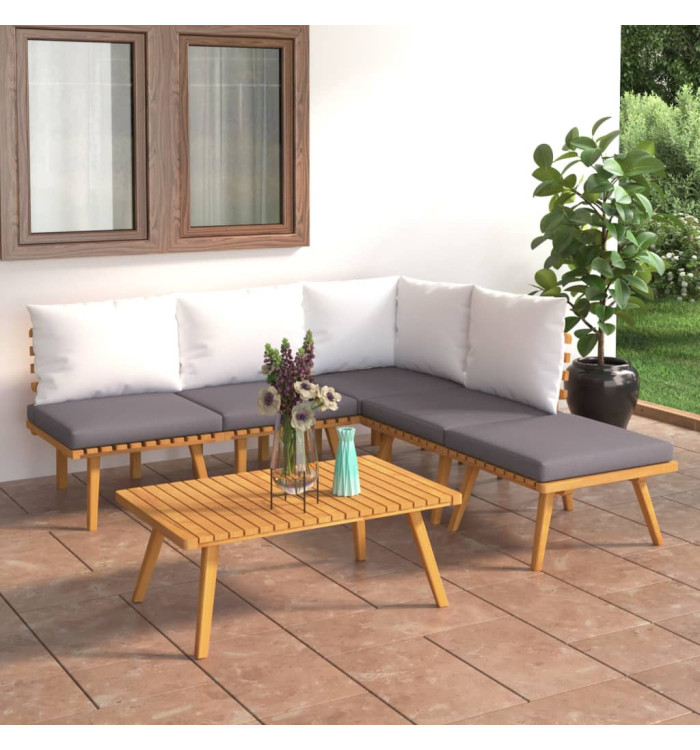 Salon de jardin 6 pcs avec coussins Bois d'acacia solide | Mobilier & Déco