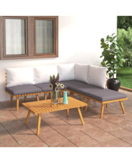 Salon de jardin 6 pcs avec coussins Bois d'acacia solide | Mobilier & Déco