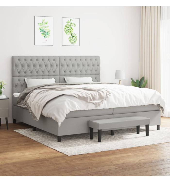 Sommier à lattes de lit avec matelas Gris clair 200x200cm Tissu | Mobilier & Déco