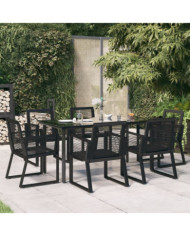 Ensemble à manger de jardin 7 pcs Noir Rotin PVC | Mobilier & Déco